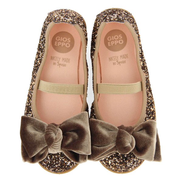 SABRINAS DE GLITTER DE COR COBRE COM LAÇO DE VELUDO PARA MENINA KOGE