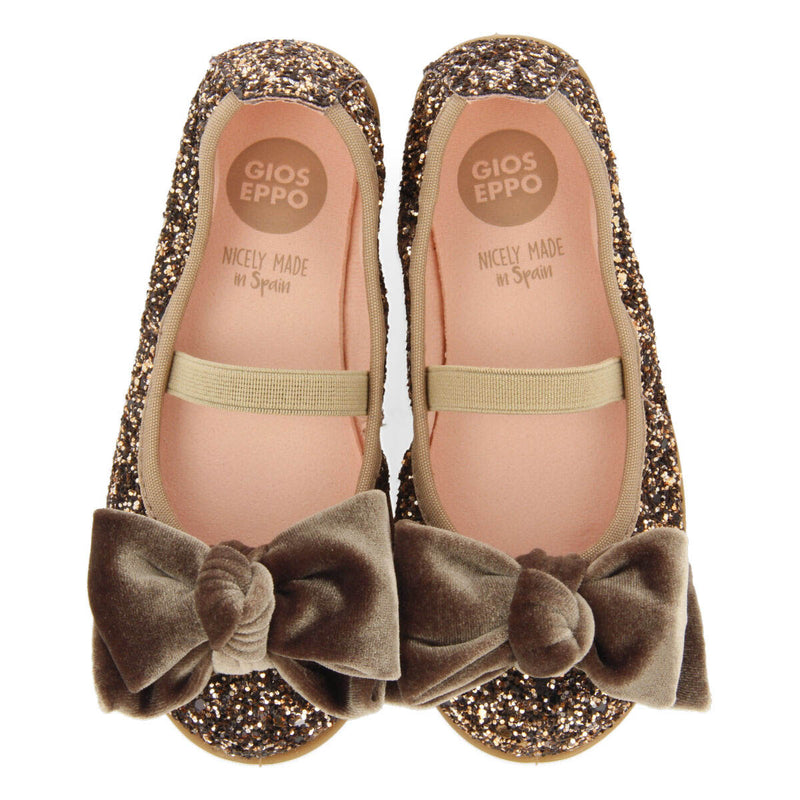 SABRINAS DE GLITTER DE COR COBRE COM LAÇO DE VELUDO PARA MENINA KOGE