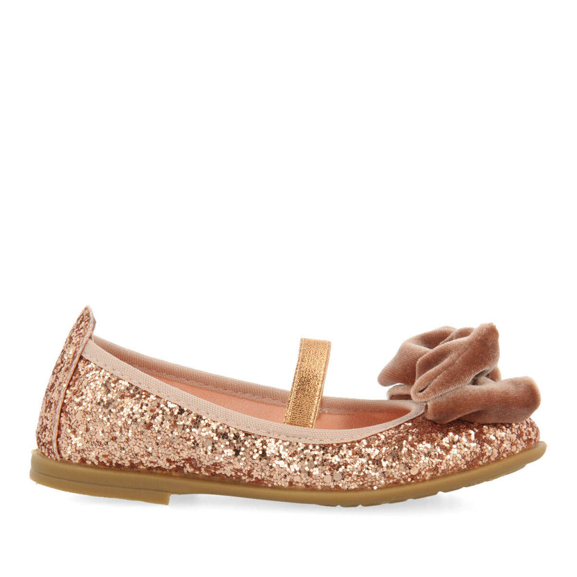Koge girls' glittery pink ballet flats with a velvet bow