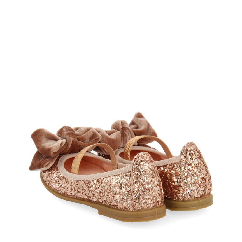 Koge girls' glittery pink ballet flats with a velvet bow