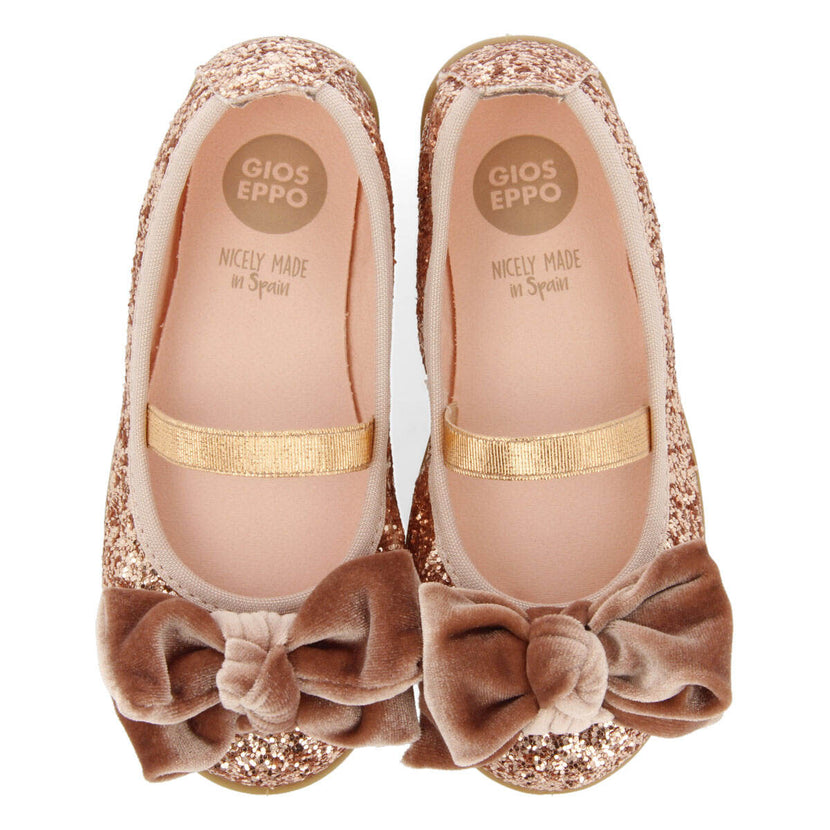 Koge girls' glittery pink ballet flats with a velvet bow