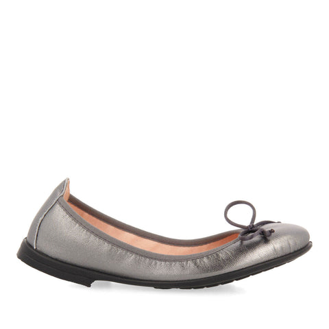 VOLDERS GIRLS' DARK SILVER LEATHER BALLET FLATS