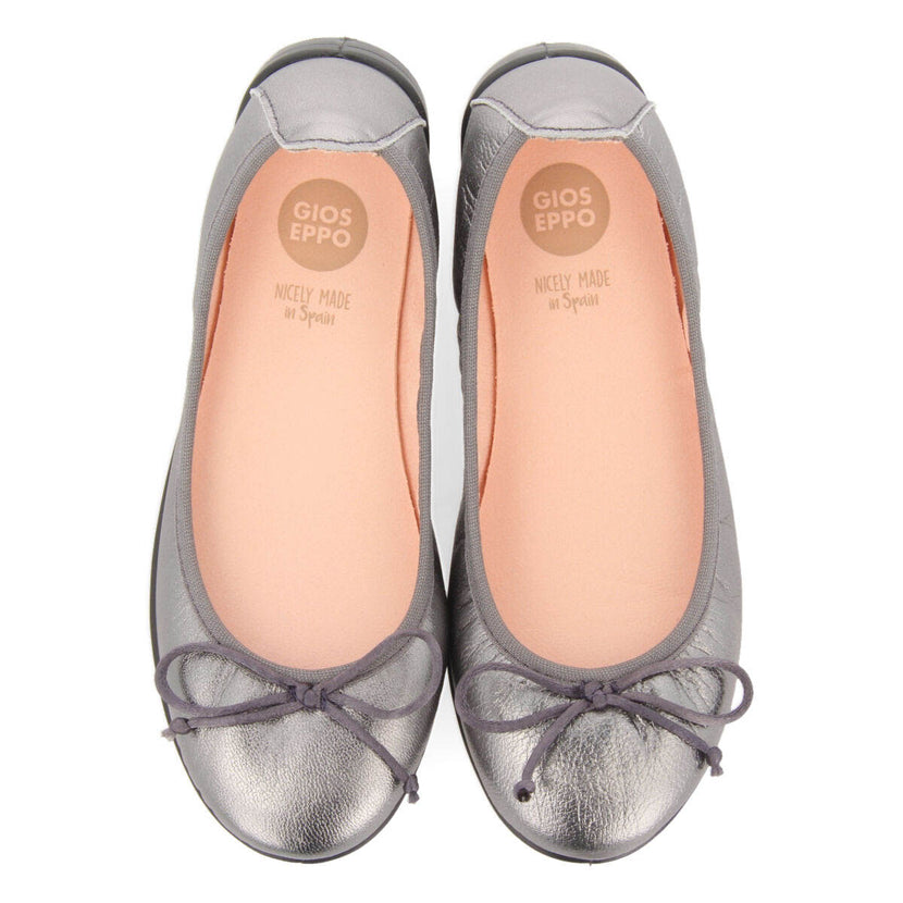 Volders girls' dark silver leather ballet flats