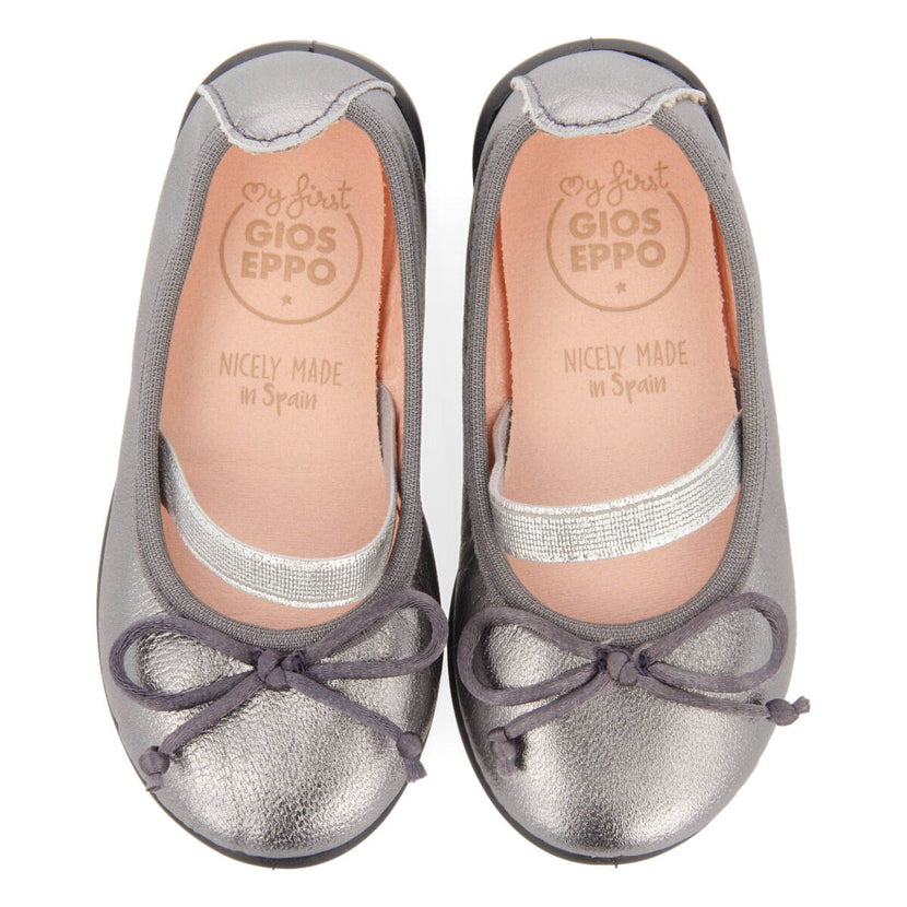 Arnoya girls' dark silver leather ballet flats