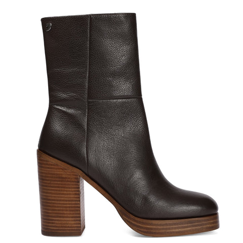 BOTA NEGRA CON TACÓN ANCHO Y PLATAFORMA EN COLOR MOKA PARA MUJER LANGOYA