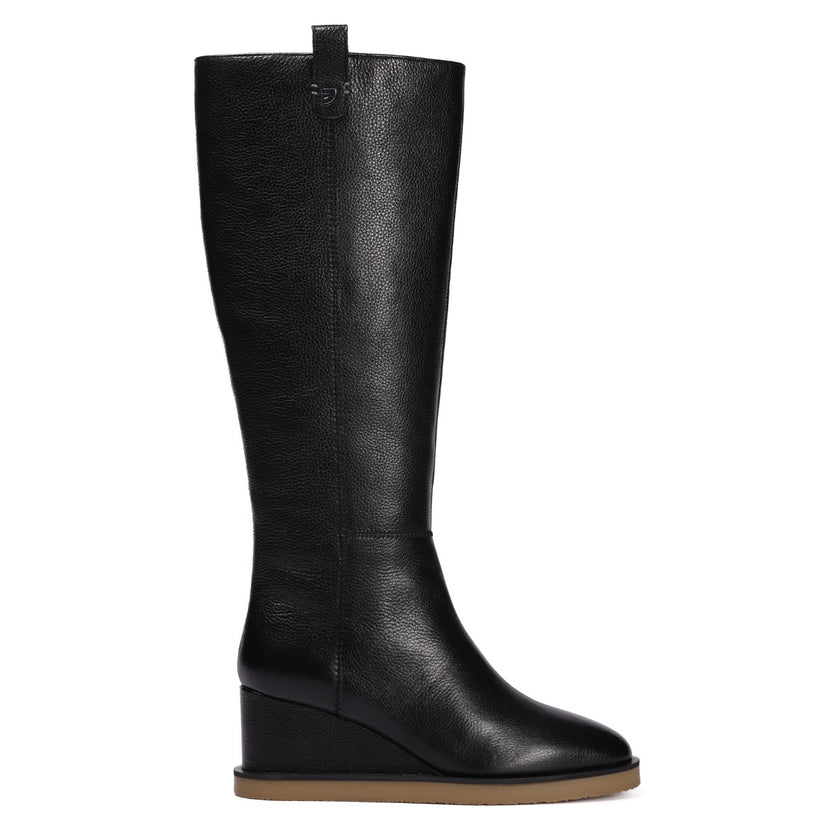 Bota negra de piel con cuña para mujer freuchie