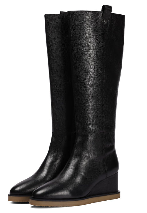 Bota negra de piel con cuña para mujer freuchie