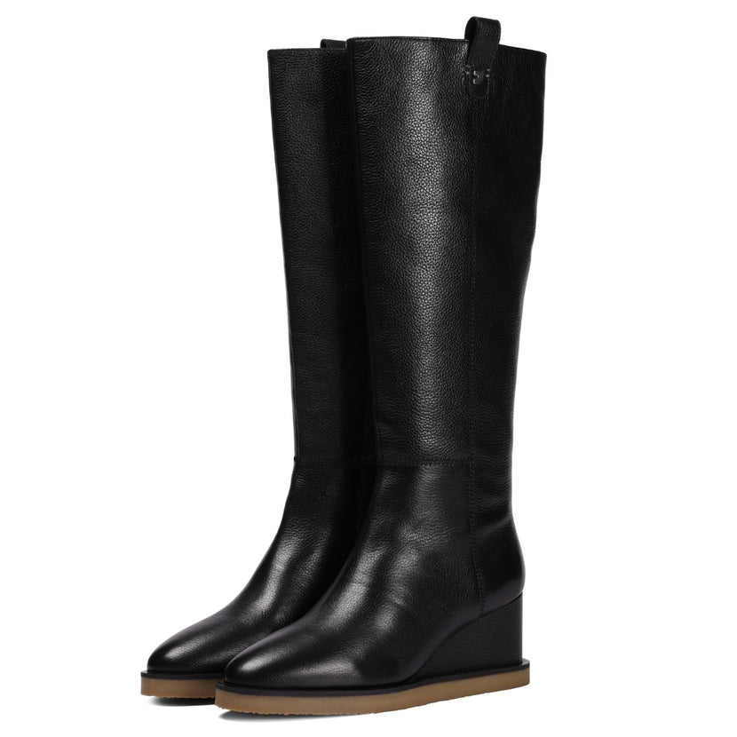 Bota negra de piel con cuña para mujer freuchie