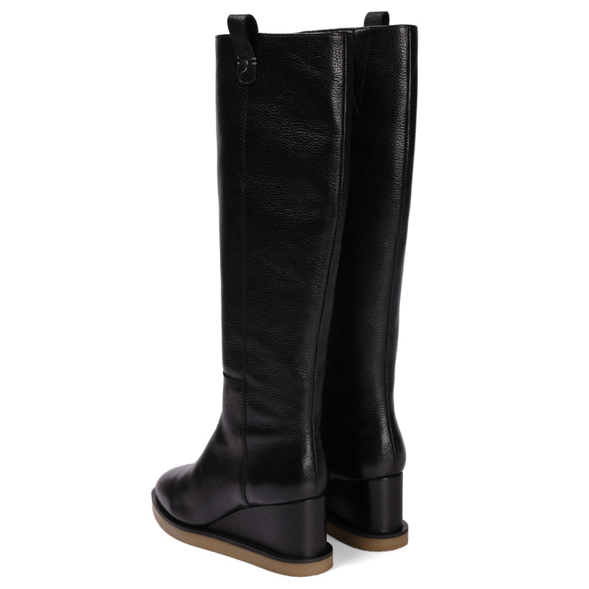Bota negra de piel con cuña para mujer freuchie