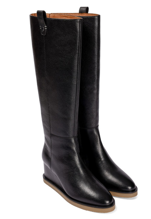 Bota negra de piel con cuña para mujer freuchie