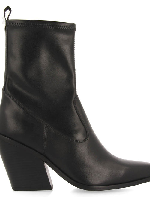 Drymen women's stretchy black leather boots with semi-square toes