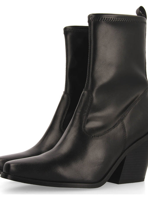Drymen women's stretchy black leather boots with semi-square toes