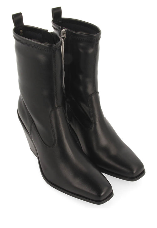 Drymen women's stretchy black leather boots with semi-square toes