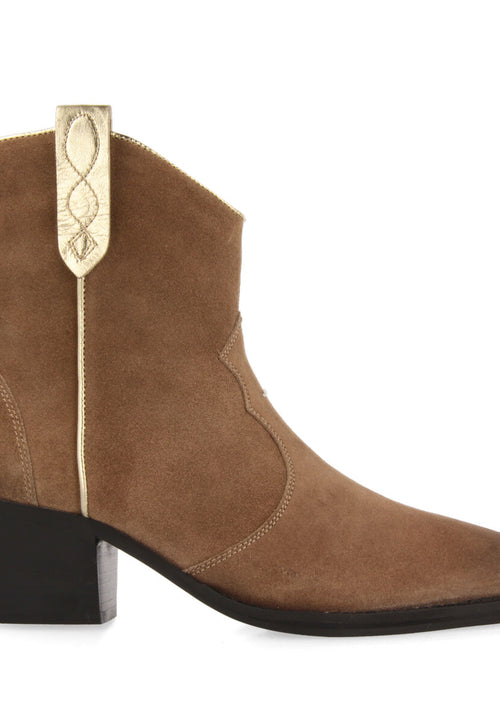 Airth women's taupe split-suede cowboy boots with gold details