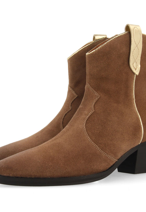 Airth women's taupe split-suede cowboy boots with gold details