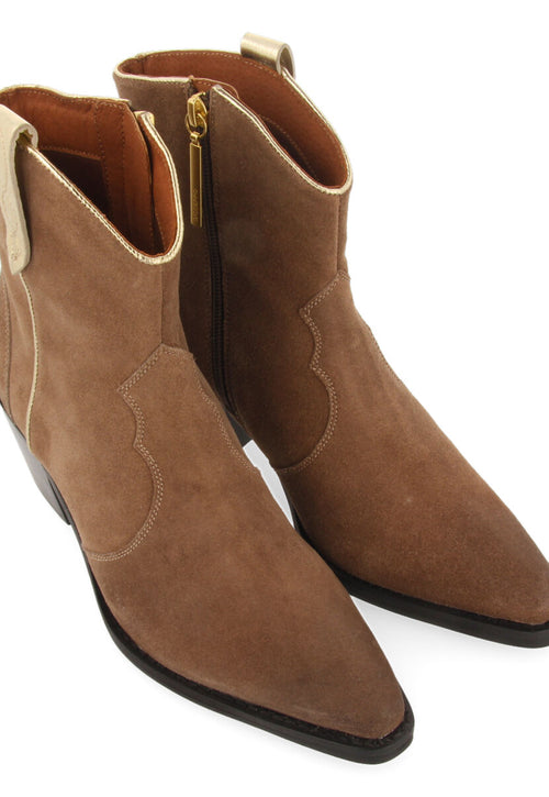 Airth women's taupe split-suede cowboy boots with gold details