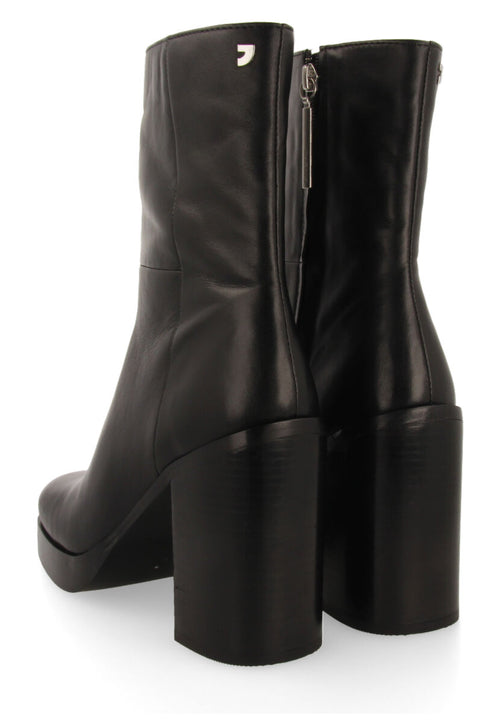 Bota media en piel color negro con tacón ancho y plataforma para mujer andoya