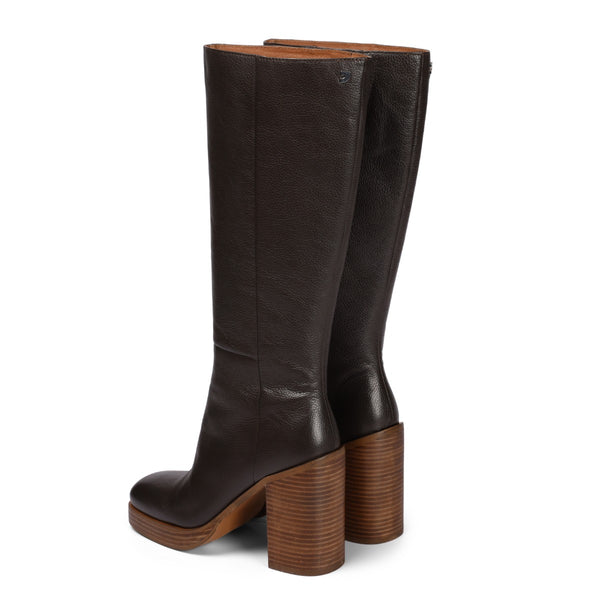 Bota de piel en color moka con plataforma y tacón ancho para mujer unstad