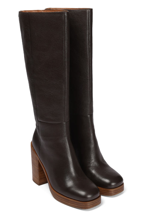 Bota de piel en color moka con plataforma y tacón ancho para mujer unstad