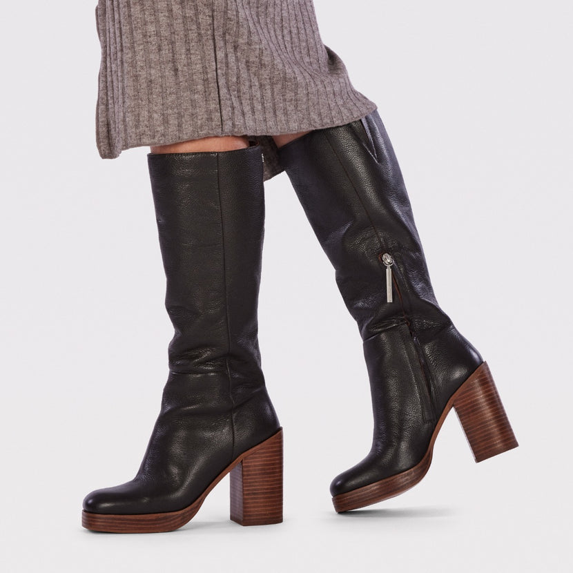 Bota de piel en color moka con plataforma y tacón ancho para mujer unstad