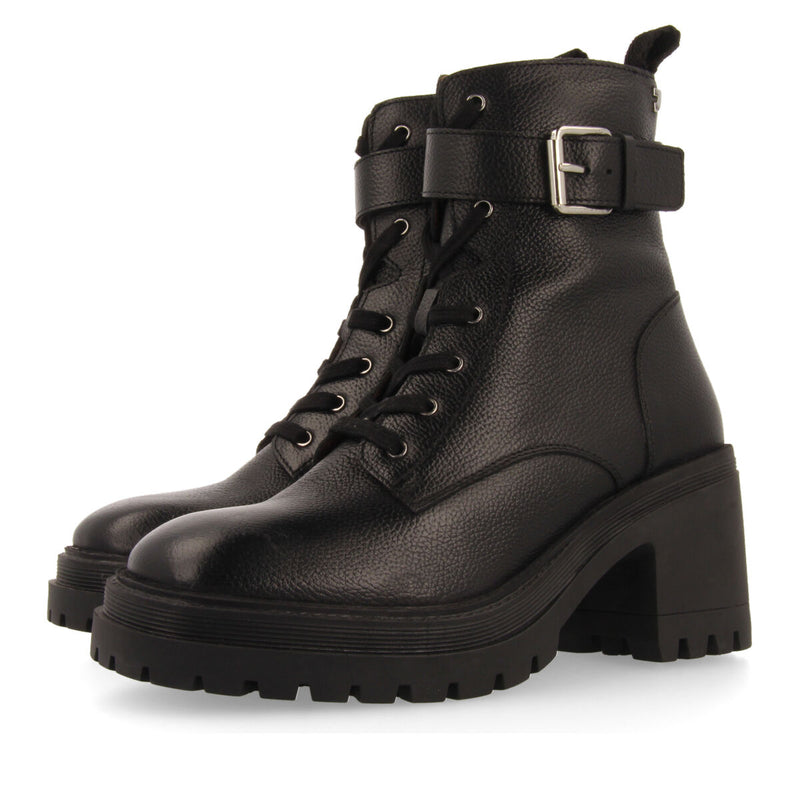 Kelso black leather lace-up biker boots with track soles and heels