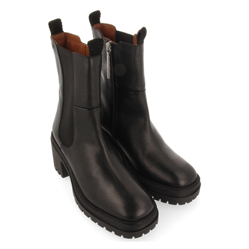 Botín negro tipo chelsea con elásticos laterales y piso track con tacón para mujer horsens