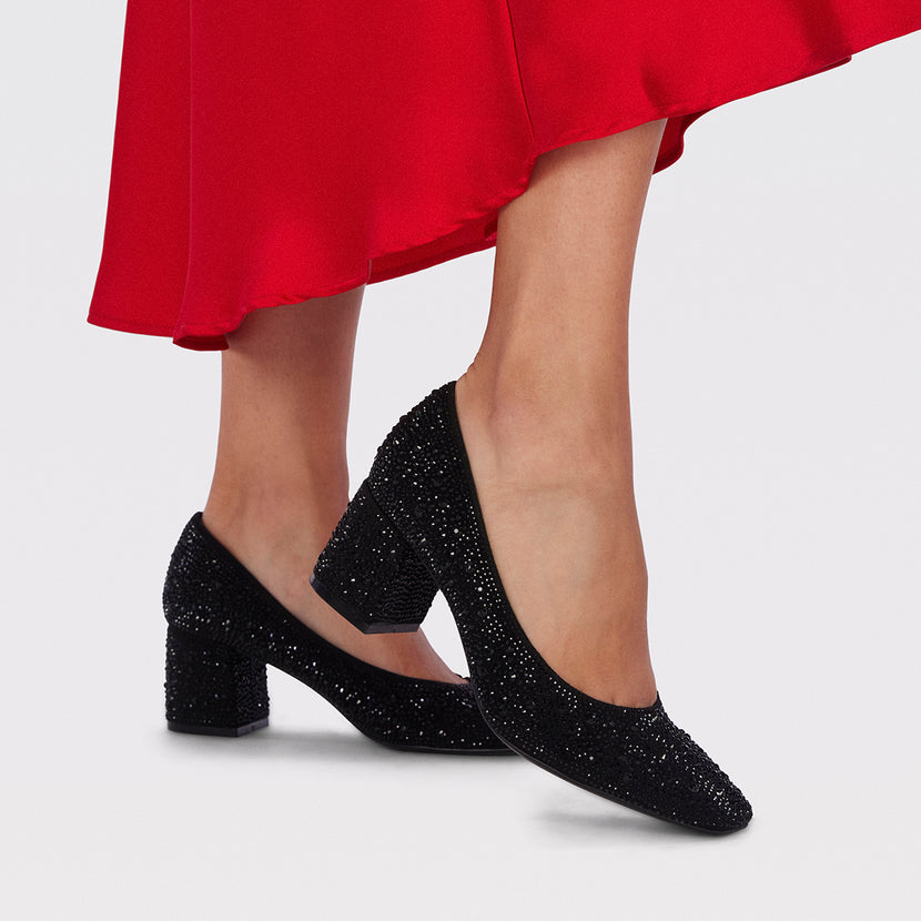 Darnick women's black court shoes with crystals