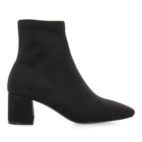 BOTTINES NOIRES À TALON MOYEN ET BOUT SEMI-CARRÉ EN MATIÈRE ÉLASTIQUE POUR FEMME LETHAM