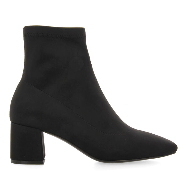 Bottines noires à talon moyen et bout semi-carré en matière élastique pour femme letham