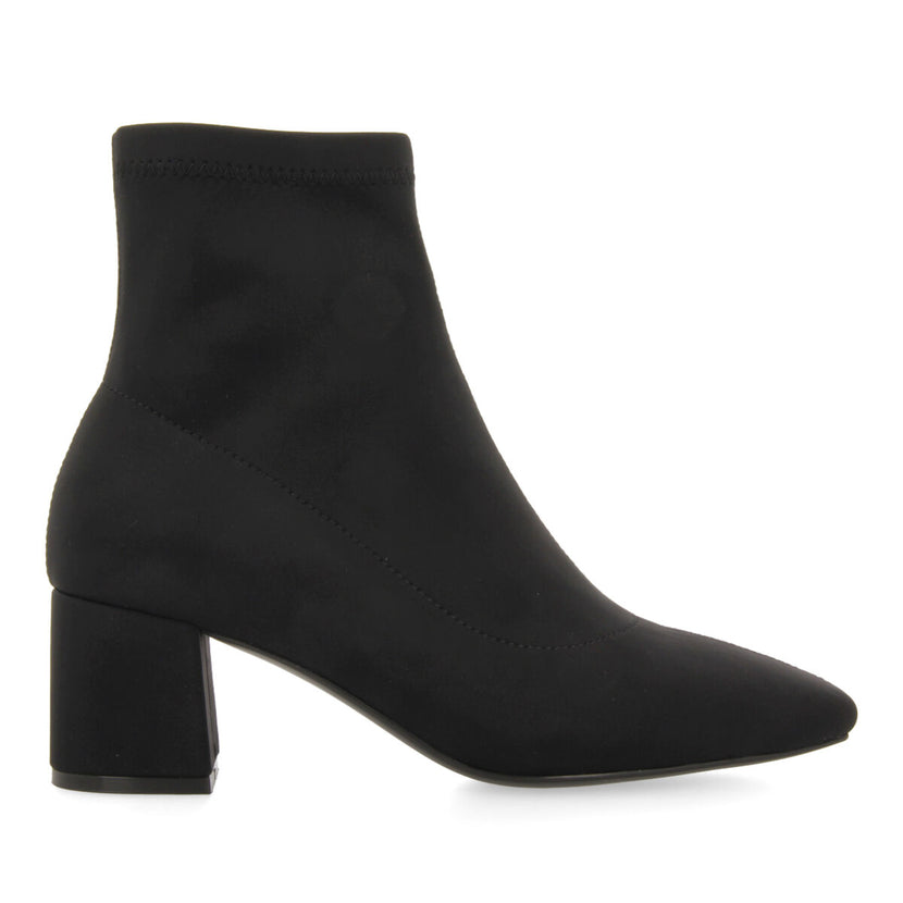 Bottines noires à talon moyen et bout semi-carré en matière élastique pour femme letham