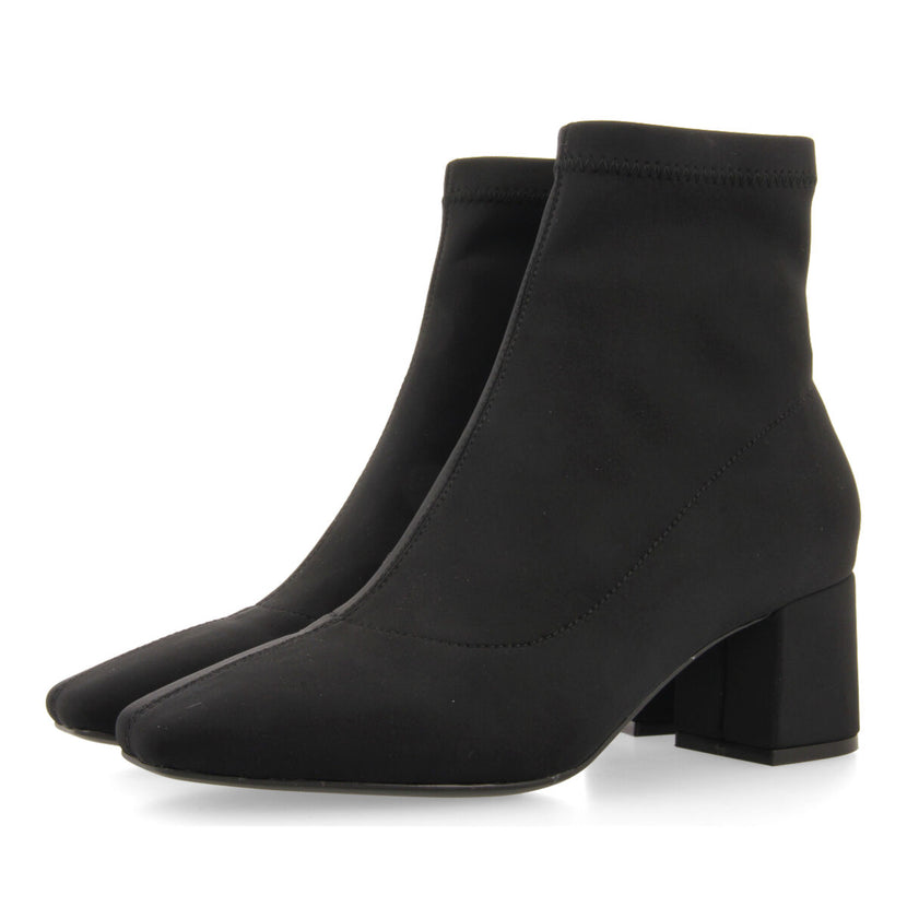 Bottines noires à talon moyen et bout semi-carré en matière élastique pour femme letham