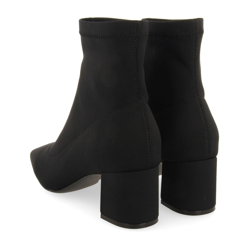 Bottines noires à talon moyen et bout semi-carré en matière élastique pour femme letham