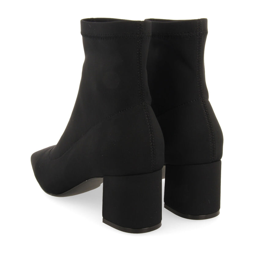 Bottines noires à talon moyen et bout semi-carré en matière élastique pour femme letham