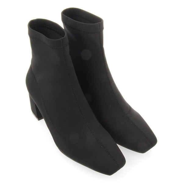 Bottines noires à talon moyen et bout semi-carré en matière élastique pour femme letham
