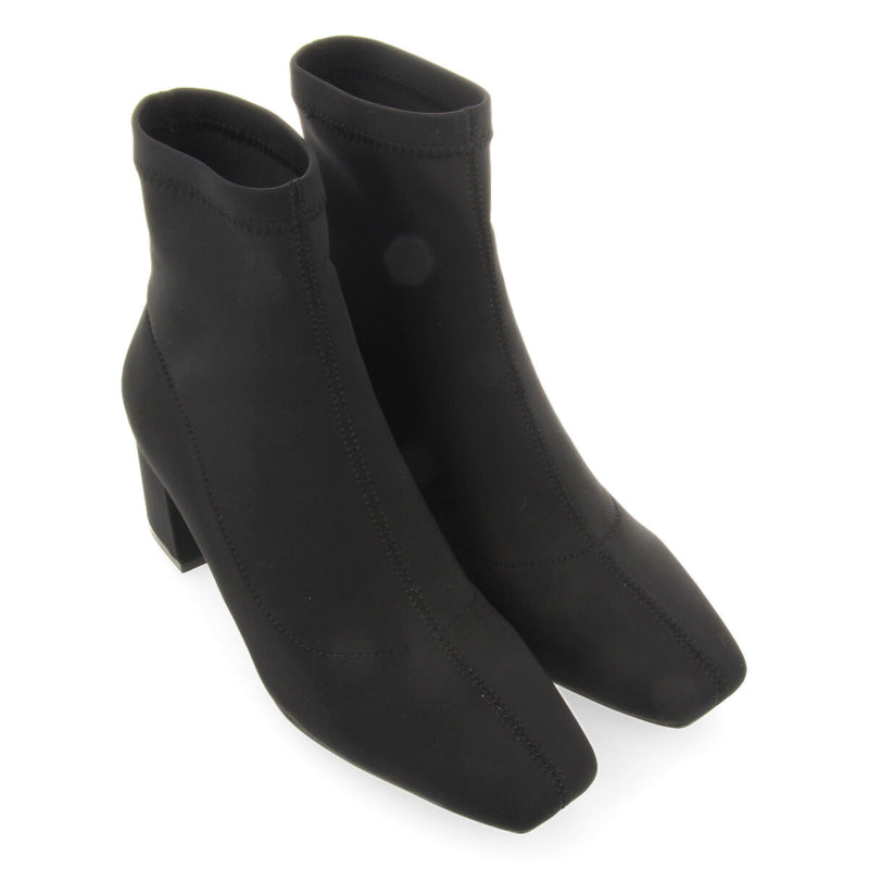 Bottines noires à talon moyen et bout semi-carré en matière élastique pour femme letham