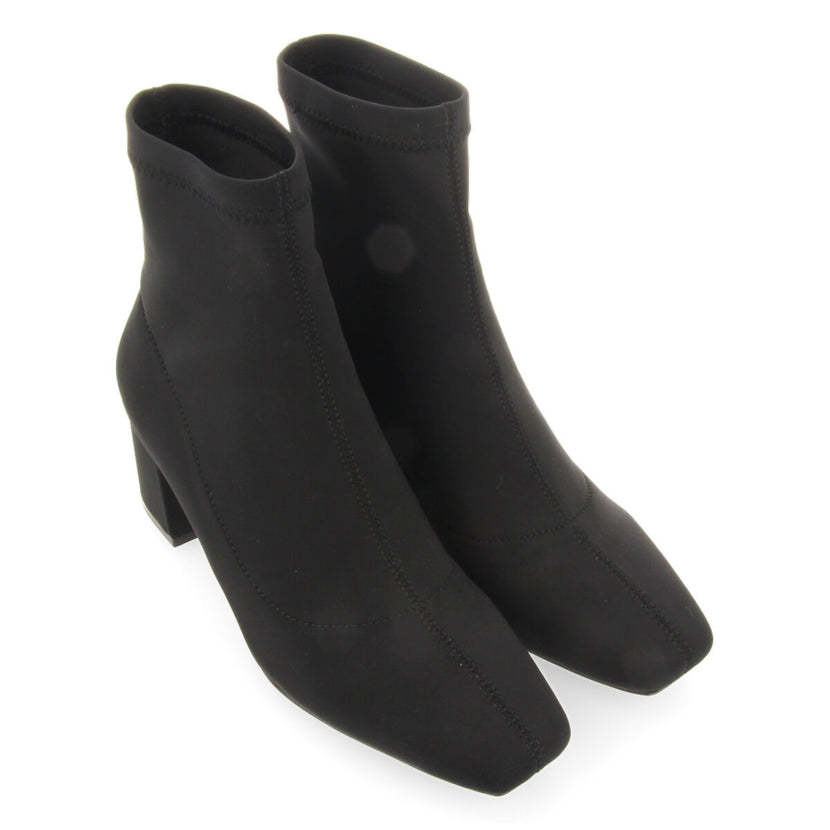 Bottines noires à talon moyen et bout semi-carré en matière élastique pour femme letham