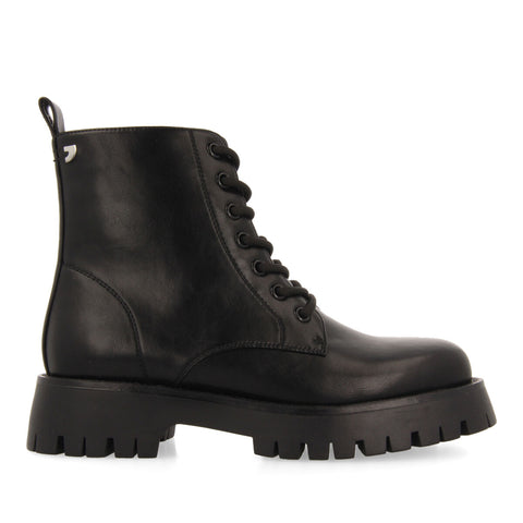 BOTTINES NOIRES TYPE MOTARD À LACETS ET SEMELLE TRACK POUR FEMME HESSENG