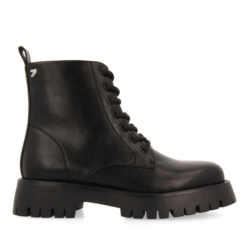 Bottines noires type motard à lacets et semelle track pour femme hesseng