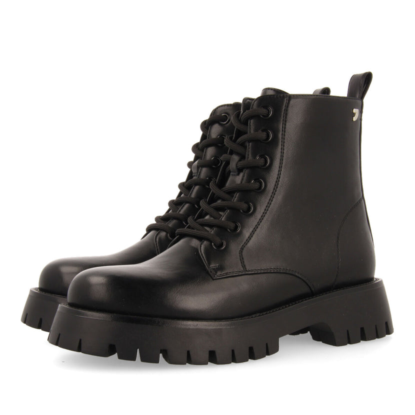 Bottines noires type motard à lacets et semelle track pour femme hesseng