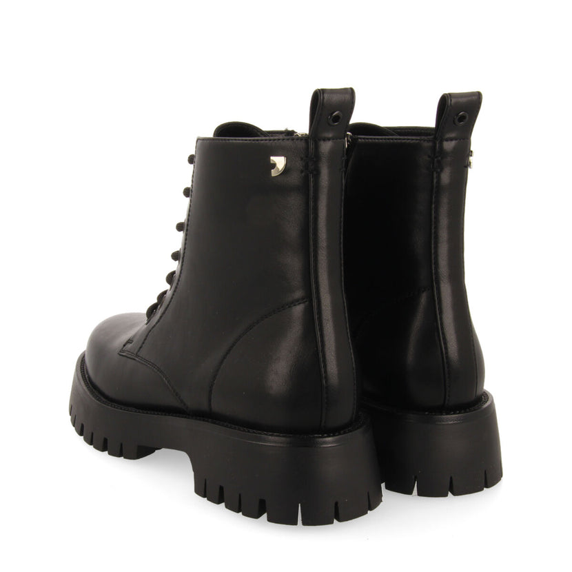 Bottines noires type motard à lacets et semelle track pour femme hesseng