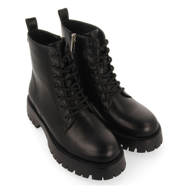 Bottines noires type motard à lacets et semelle track pour femme hesseng