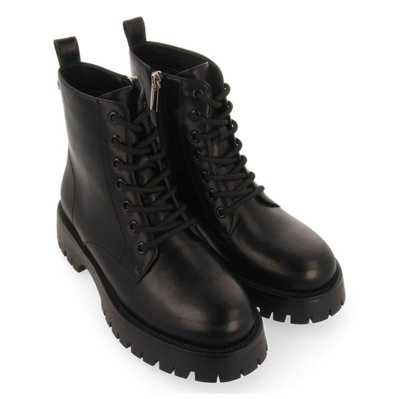 Bottines noires type motard à lacets et semelle track pour femme hesseng