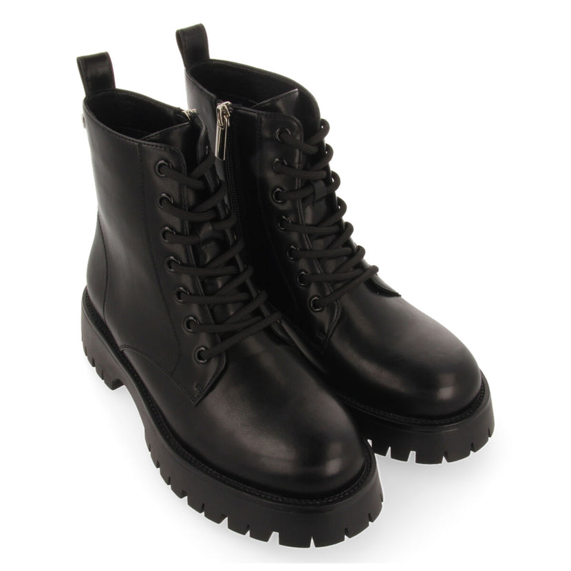 Bottines noires type motard à lacets et semelle track pour femme hesseng