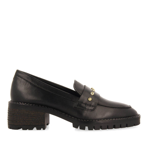 MOCASINES NEGROS DE PIEL CON DETALLE DE TACHUELAS PARA MUJER AHTARI 