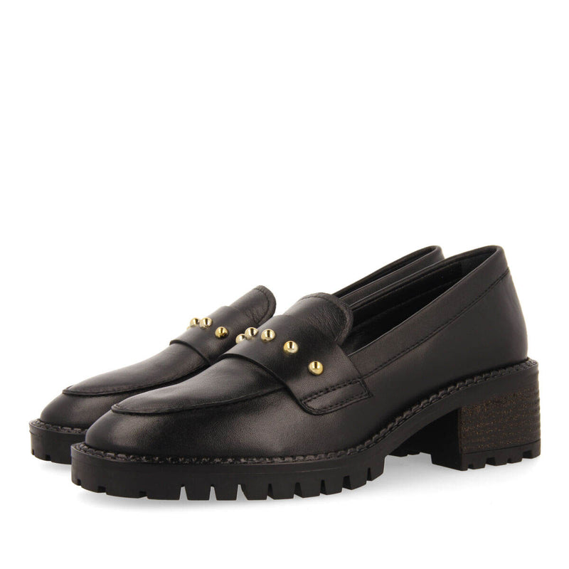 Mocasines negros de piel con detalle de tachuelas para mujer ahtari 