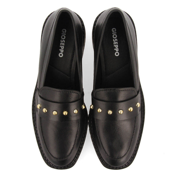 Mocasines negros de piel con detalle de tachuelas para mujer ahtari 