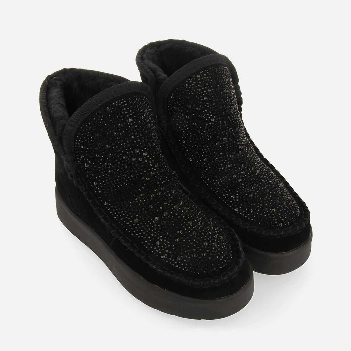 Botín tipo australiano de serraje negro con cristales para mujer cupar 