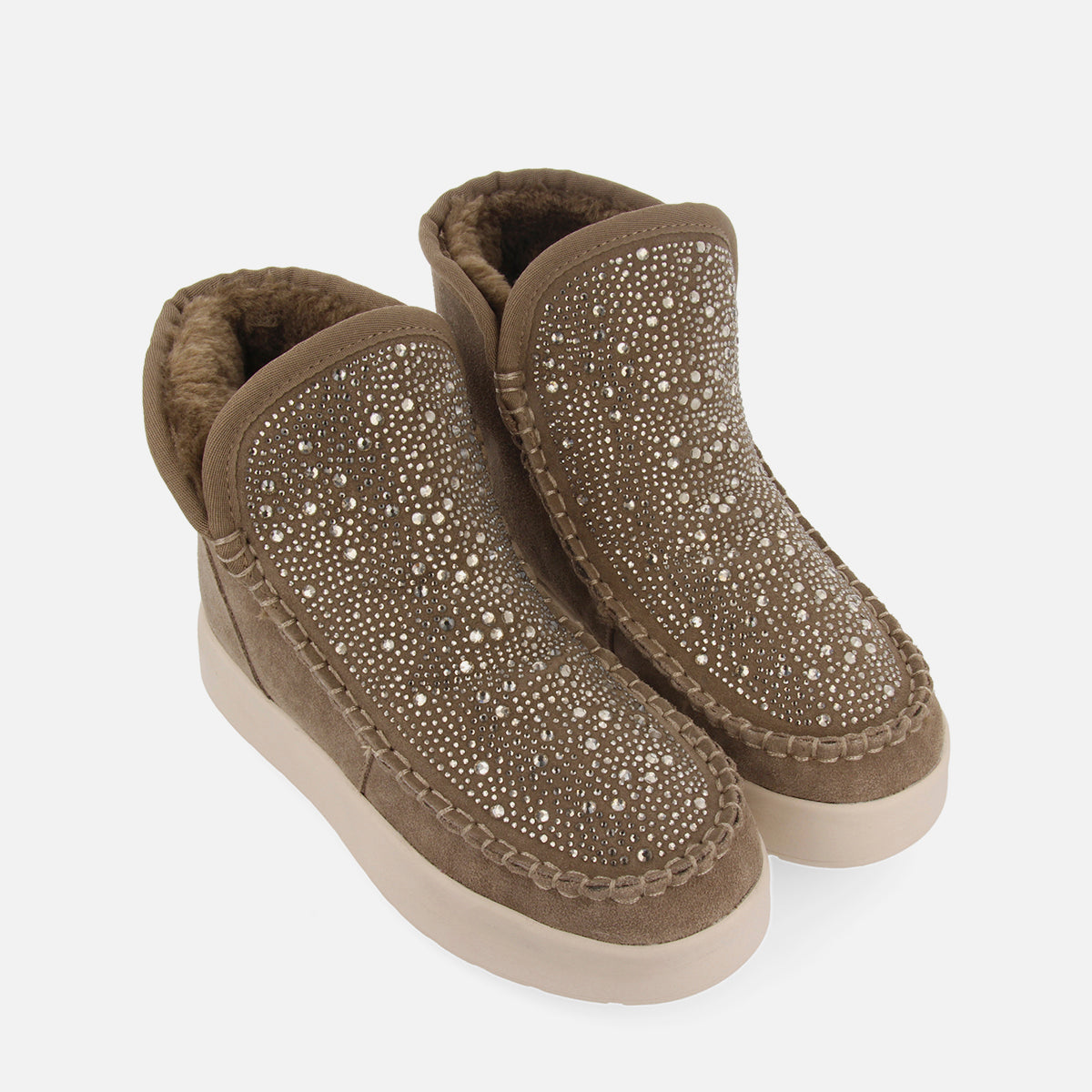 Botín tipo australiano de serraje taupe con cristales para mujer cupar 