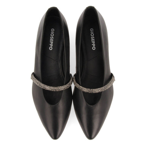 BAILARINAS NEGRAS DE PIEL CON DETALLE DE TIRA CON STRASS PARA MUJER LAMLASH 