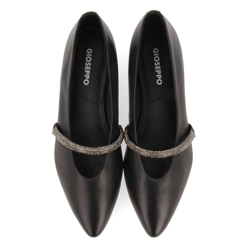 Bailarinas negras de piel con detalle de tira con strass para mujer lamlash 